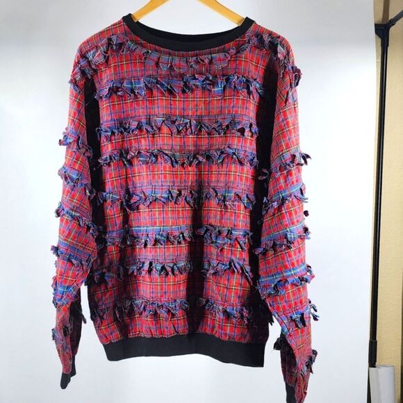 Paula Sweet Muslin Mink Plaid shirt fringe top cotton M - Picture 1 of 5